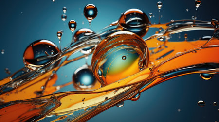 golden yellow bubble oil or serum isolated on white background.の素材