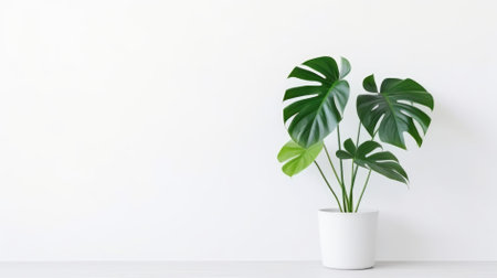 clean image of a large leaf house plant Monstera deliciosa in a gray pot on a white background.の素材