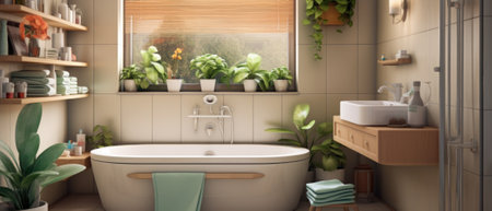 Bright elegant bathroom interior in a luxury house.の素材