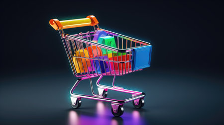 Shopping trolley on dark toned background with some copy space.の素材