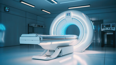 MRI - Magnetic resonance imaging scan device in Hospital. Medical Equipment and Health Care.の素材