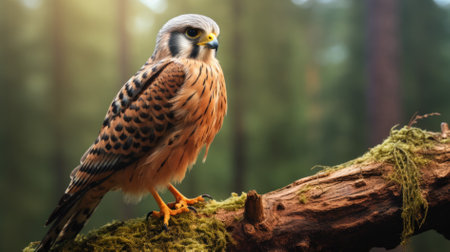 Kestrel bird of prey sitting on a branch in the forestの素材