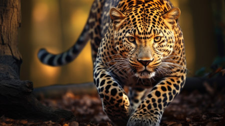 Leopard in the wild, beautiful animal portrait in the nature habitatの素材