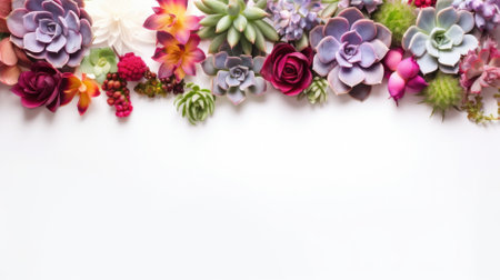 Succulents and echeveria flowers on white backgroundの素材
