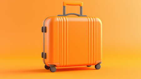Stylish bright suitcase on orange background.の素材