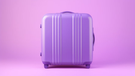 Violet suitcase on pastel violet background.の素材