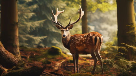 Deer in the forest. Wild animal in the forest. Wildlife sceneの素材