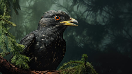 Eagle sitting on a branch in the forest, close-upの素材