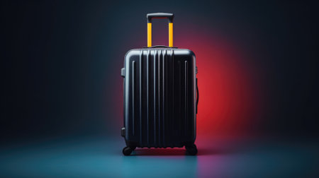 Black travel suitcase on a dark background. 3d rendering mock upの素材