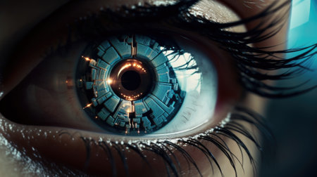 Close up view of female eye with glowing iris. 3D renderingの素材