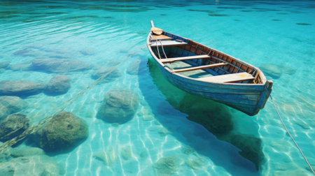 Boat in the turquoise water of the Adriatic Seaの素材