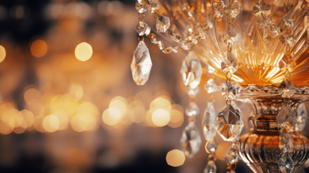 Shiny glass decoration of a luxury vintage chandelier. Close-up photo with soft selective focus.の素材