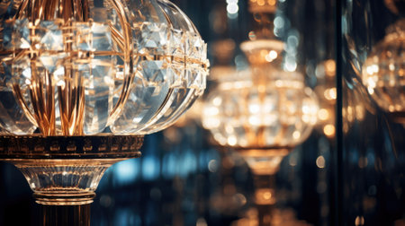 Shiny glass decoration of a luxury vintage chandelier. Close-up photo with soft selective focus.の素材