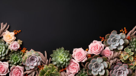 Mix Succulent plants top corner frame arrangement top view on white background.の素材