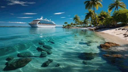 Cruise To Caribbean With Palm Trees Tropical Beach Holiday.の素材