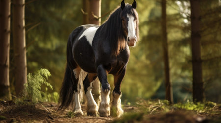 Shire Horse Spring running green flower drafthorse galopp.の素材