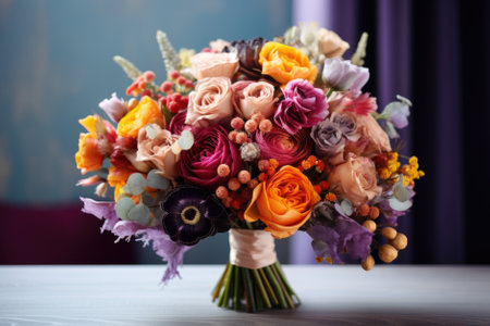 Fresh, lush bouquet of colorful flowers. large bouquet of multicolored flowers of different species.の素材