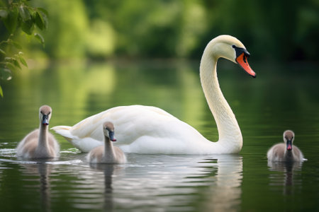 Mother swan with her chicks.の素材