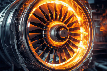 Airplane turbine jet engine blades closeup.の素材