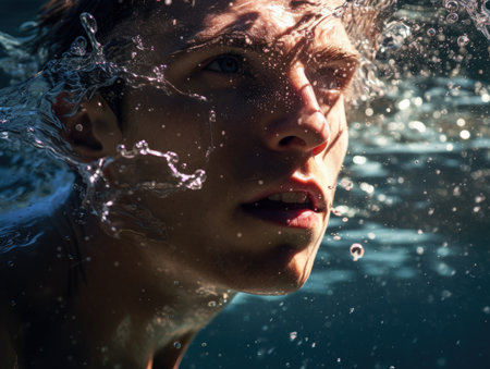 Man swimming under water in pool.の素材