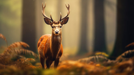 Sika deer on a background of forest shadows.の素材
