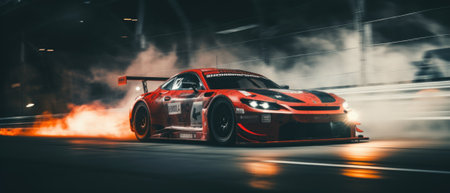 Sport car on the track at dusk Endurance Race.の素材