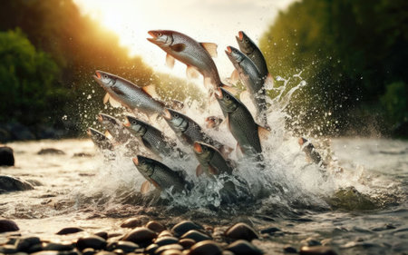 Large mouth bass jumping out of the water.の素材