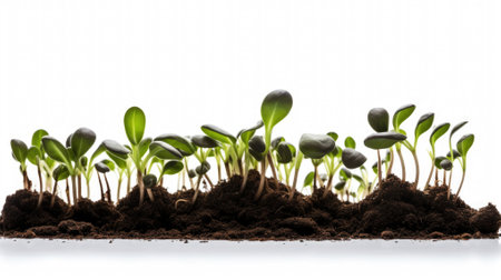 green plant growing on soil isolate white background.の素材