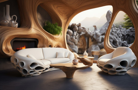 Curved futuristic interior. Modern design apartment.の素材