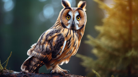 Long-eared owl looking forward with wide opened eyes.の素材