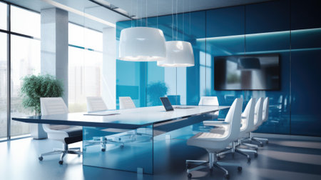 Conference table and chairs in meeting room.の素材