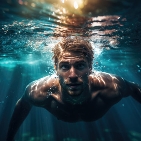 Underwater portrait of man at swimming pool.の素材