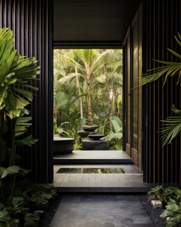 3d rendering of a luxury villa in the tropics.の素材