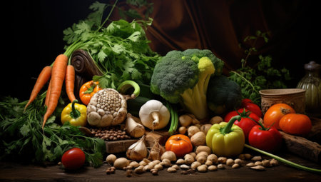 still life  Vegetables, Herbs and Fruit as ingredients in cooking.の素材