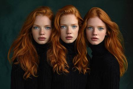 Portrait of three ginger young charming sisters.の素材