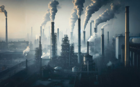 industry metallurgical plant dawn smoke smog emissions bad ecology.の素材
