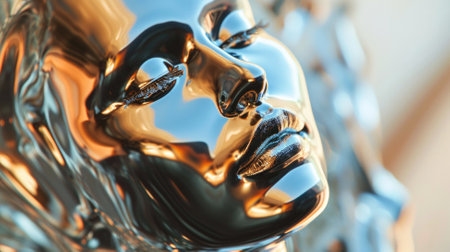 A woman's face made of liquid metal with reflections?の素材