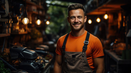 Smiling portrait of a male supervisor standing in warehouse looking at camera.の素材
