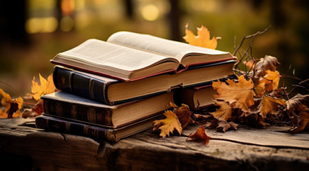book pages yellow leaves of autumn concept.の素材