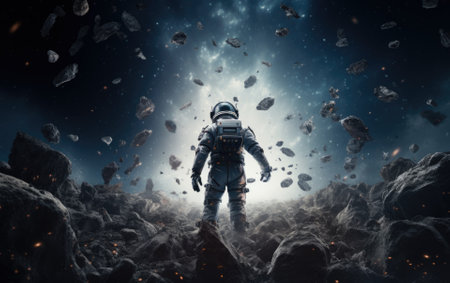 Astronaut in space. Mixed media. Mixed media. Mixed mediaの素材