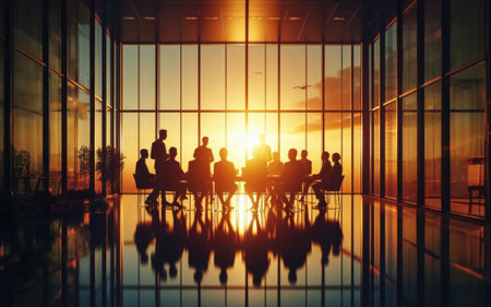 Silhouette Business People Discussion Meeting Cityscape Team Concept.の素材