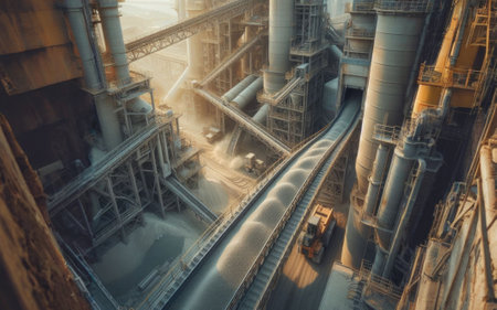 Industrial landscape of coal power plant with heavy machinery and heavy equipmentの素材