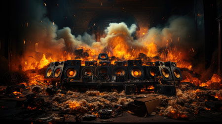 Grunge background with fire and smoke. 3d rendering.の素材