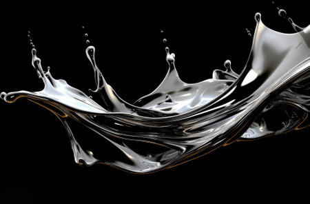 Liquid silver metal abstract on black background.の素材