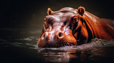Hippopotamus in the water, isolated on black background.の素材