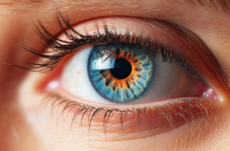 Close-up of blue female eye. Macro shot of human eye.の素材