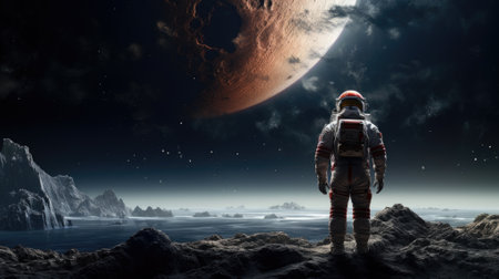 Astronaut on the moon surface. Mixed media. Mixed mediaの素材