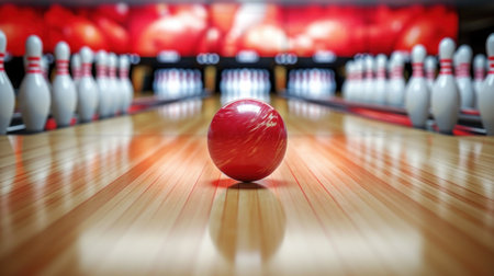 Bowling strike hit with fire explosion. Concept of success and win.の素材
