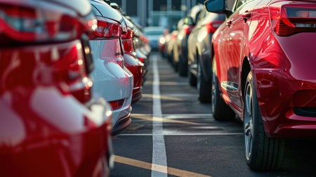 Cars For Sale Stock Lot Row. Car Dealer Inventory.の素材