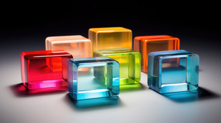 Colorful glass cubes on a black background. Shallow depth of fieldの素材